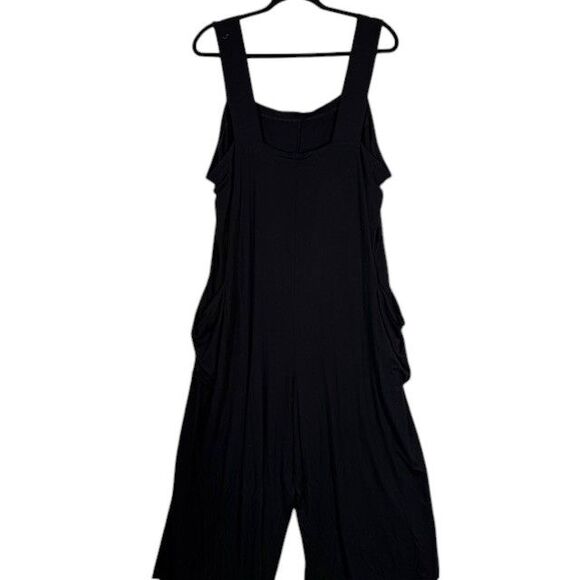 Eileen Fisher Viscose Stretch Jersey Cropped Jumpsuit Black Side Pockets Size 1X - Picture 4 of 12